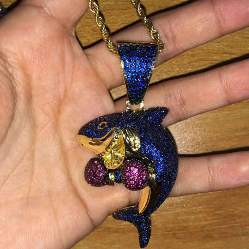Hot Selling Hip Hop Cartoon Necklace Boxing Shark Moissanite Pendant Gun Cuban Chain Personalized Necklace Jewelry for Men
