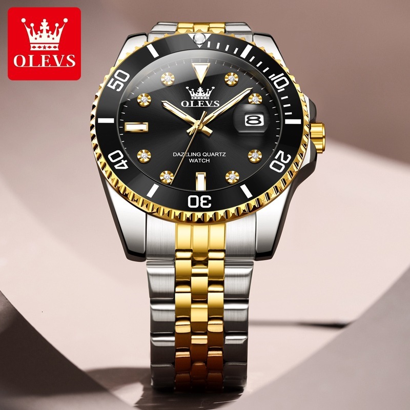 OLEVS Brand Designer Men's Green Water Ghost Style Men's Watches Men's Perpetual Calendar Steel Band Quartz Watches Luxury Watches Free