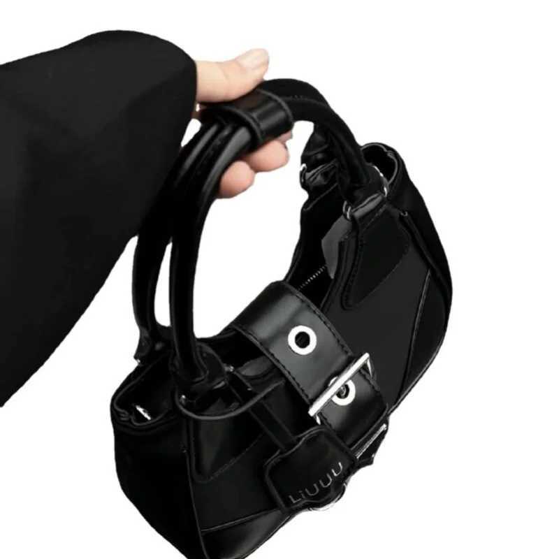 Fashion Hottie Shoulder Bag High Street Underarm Bag Casual Black PU Leather Clutch Wallet Y2K Motorcycle Womens HandbagXJ250422