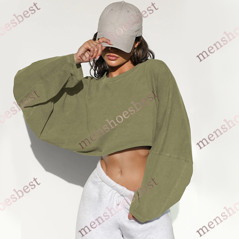 Designer Womens Umbilical Round Neck Sweatshirt Short Sporty Base Shirt Long Sleeve T shirt Hip Hop Streetwear Causual Top