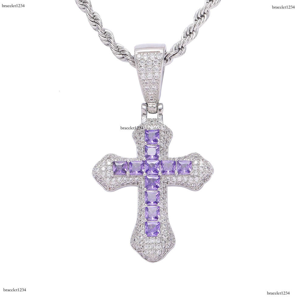 Luxury designer Pendant Purple Ice Out VVS Moissanite Pendant Men Women Cross Hip Hop Necklace with FREE shipping