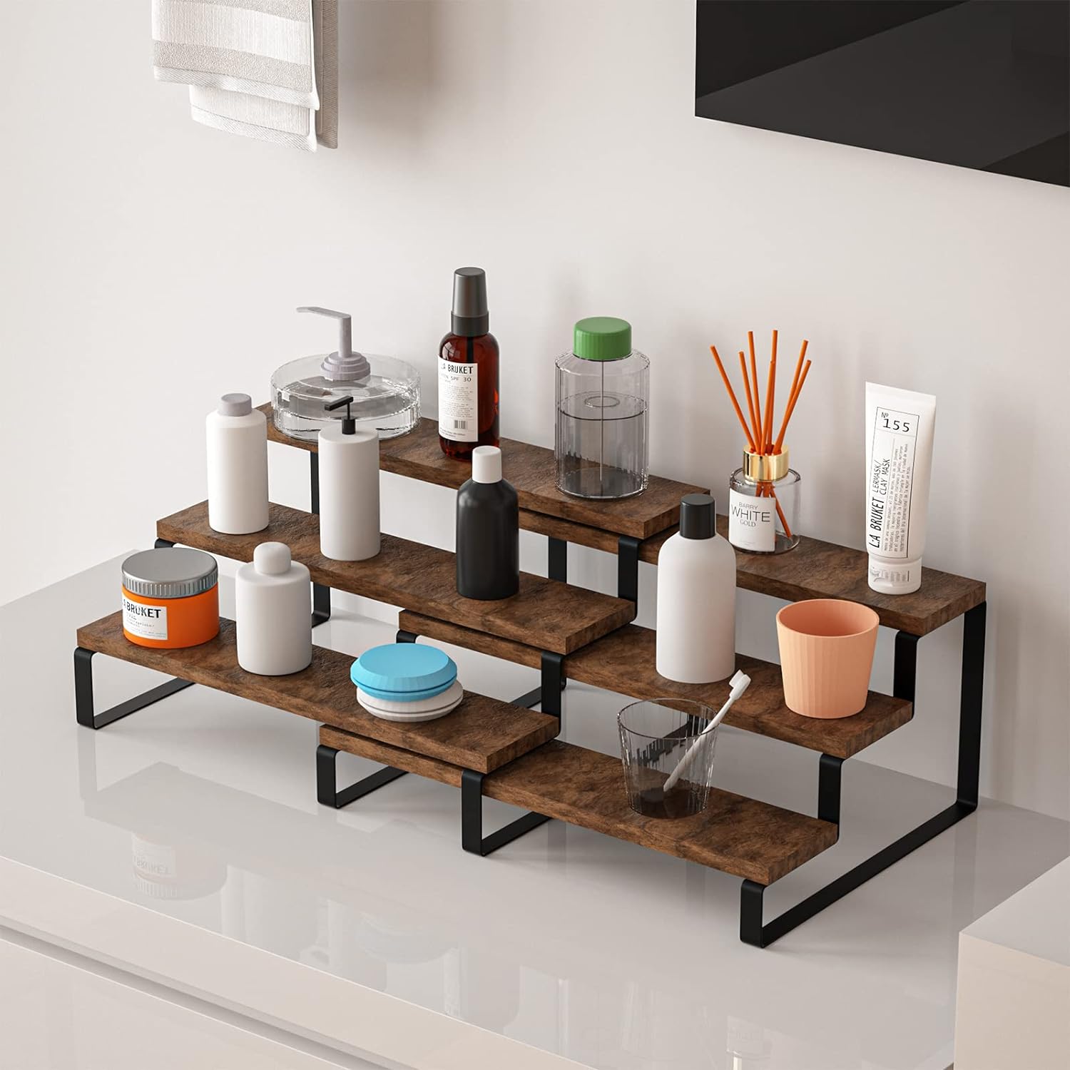 2 Pack 3 Tier Expandable Spice Rack Organizer Display Riser Stand, Kitchen Cabinet Countertop Display Shelf for Spice, Liquor, Perfume, Figure, Makeup