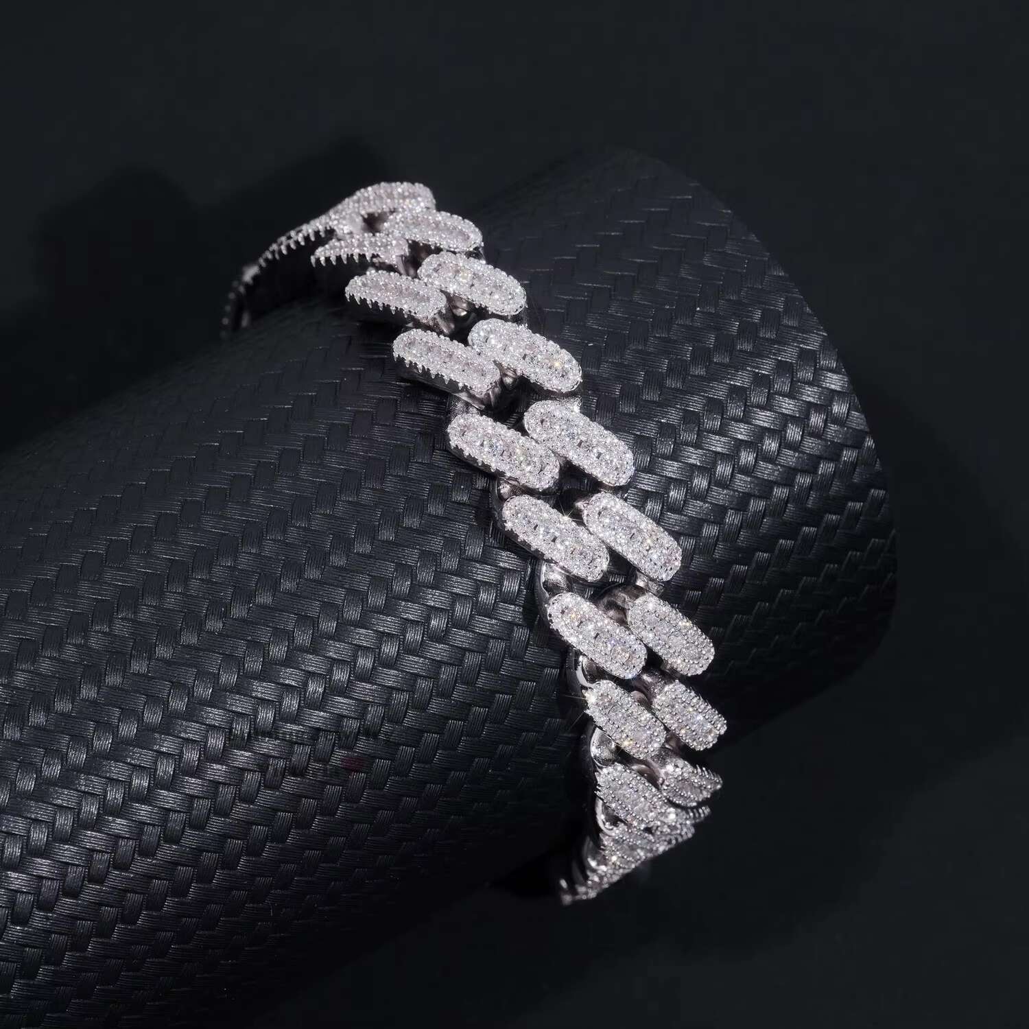 Iced Out Jewelry 13MM 925 Sterling Silver GRA Certificate Diamond Moissanite Cuban Link Bracelet Three Rows