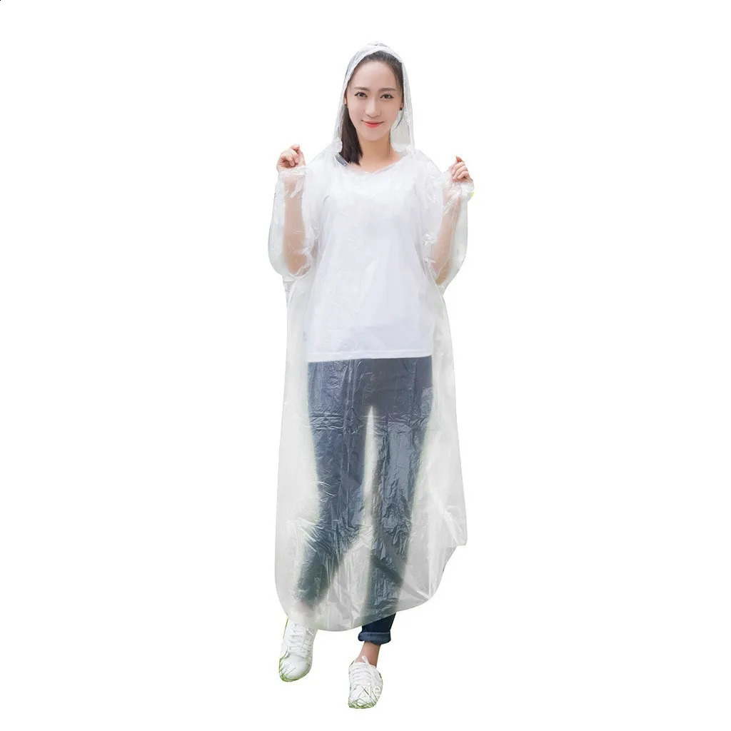 1pc Disposable Rain Ponchos Emergency Raincoat with Hood Clear Raincoat for Men Women Traveling Outdoor Camping Hiking Walking 250421