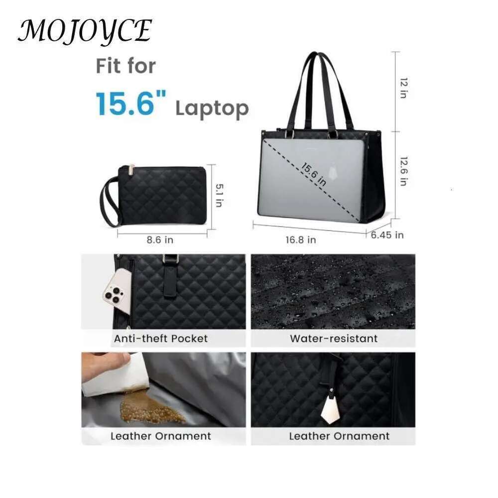 2-In-1 Tote 15.6 Inch Laptop With Insulated Lunch Compartment Multipurpose Large Capacity Shoulder Bag For Office