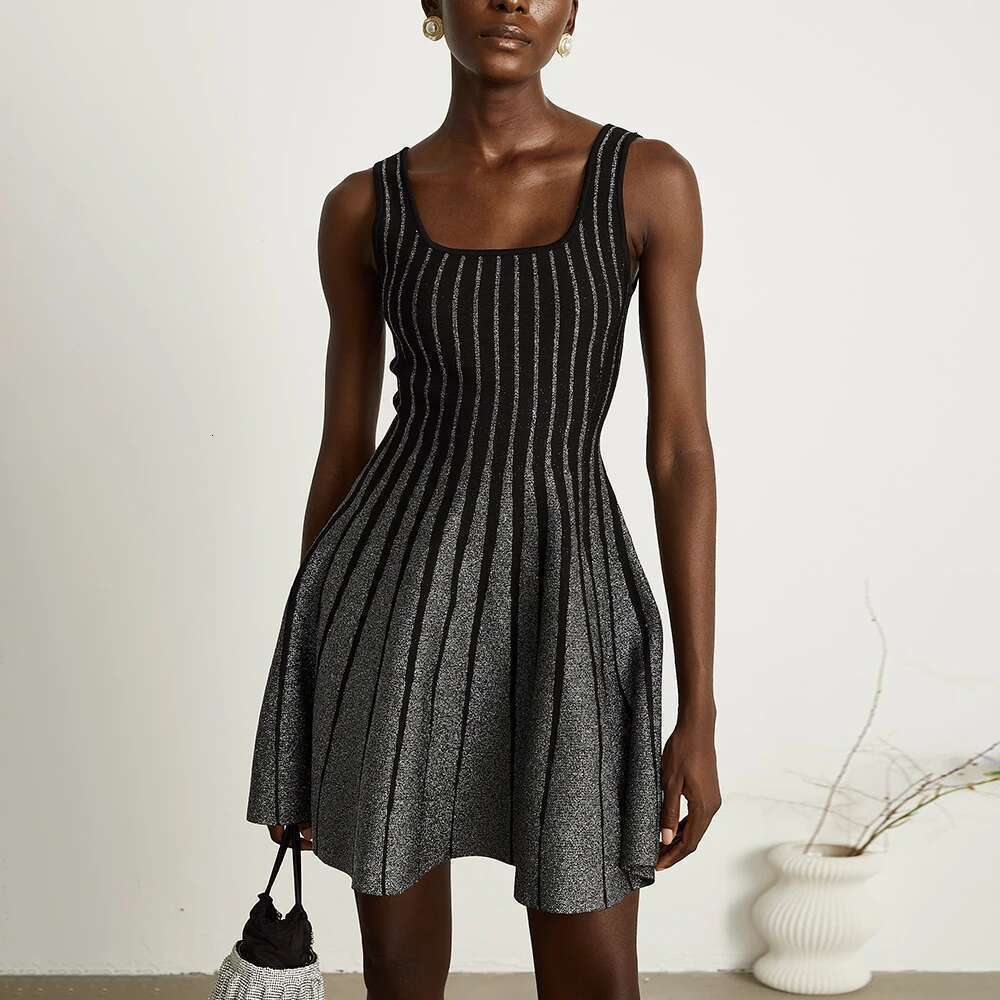 TWOTWINSTYLE Hit Color Slimming Fashion Tunic Dresses For Women Square Neck Sleeveless Patchwork Stripe Dress Female Clothing