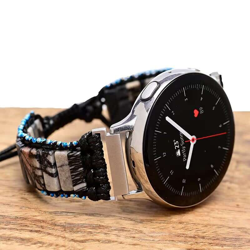 Network Samsung Watch with Black Line Stone Bohemian Style Single Layer Woven Strap Bracelet