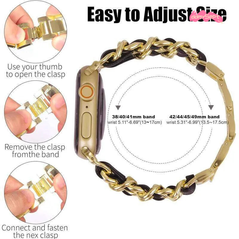 Metal Leather Apple Watch Band Designer Gold Strap for iWatch mm Series Ultra SE H11.21 ddmysept