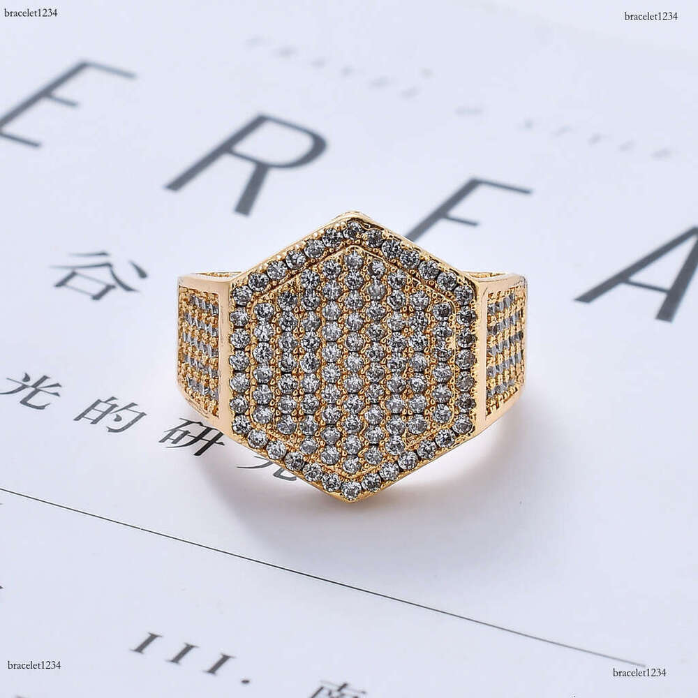 Luxury designer Hexagonal Ice Out VVS Moissanite Ring for Men Hip Hop Ring with free shipping