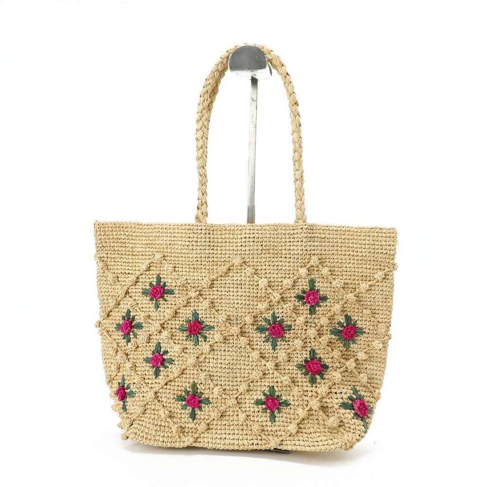 Ins Style Resort Beach Bag Handmade Rose Blossom For Leisure Vacation Summer Travel Beach Bag Exquisite Hook Flower Weaving Bag KQ