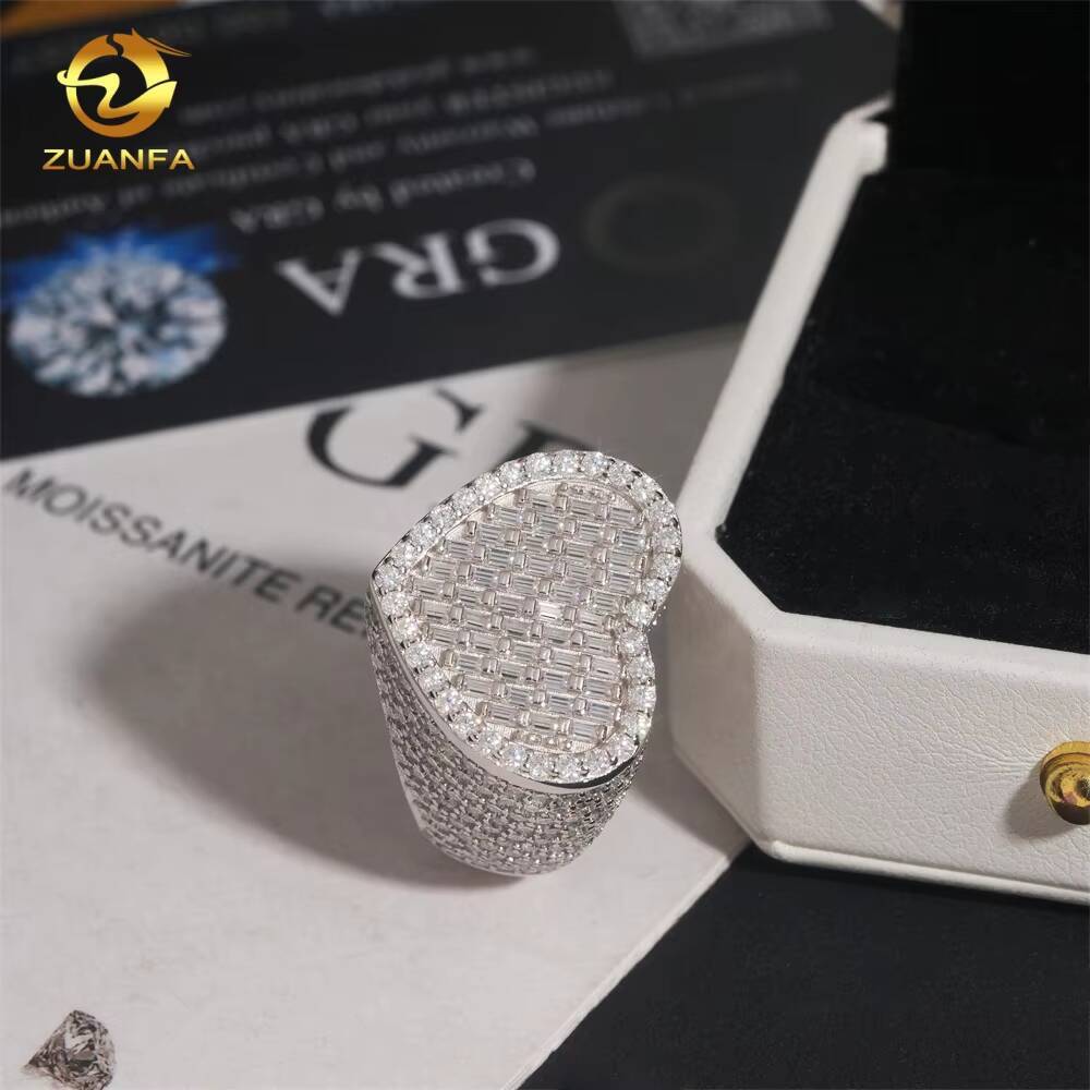 Pass Diamond Tester Moissanite Iced Out Jewelry 925 Silver Heart Shape Ring Fine Hip Hop Jewelry VVS Moissanite Diamond Men Ring