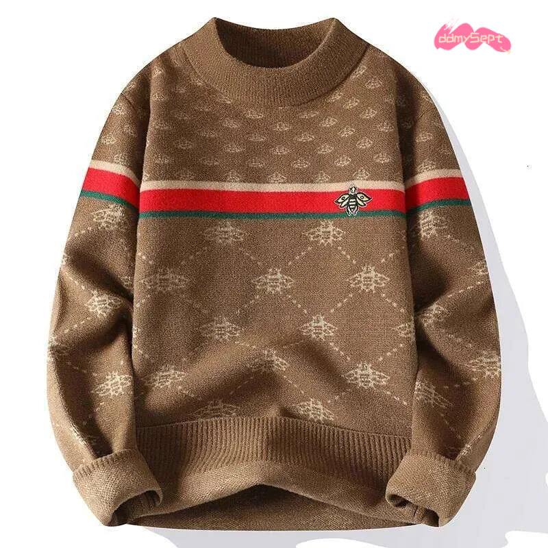 2024 New Fall Winter Korean Slim Bee Embroidery Pullovers High End Cashmere Sweater Men Soft Warm Mens Christmas Jumper ddmysept