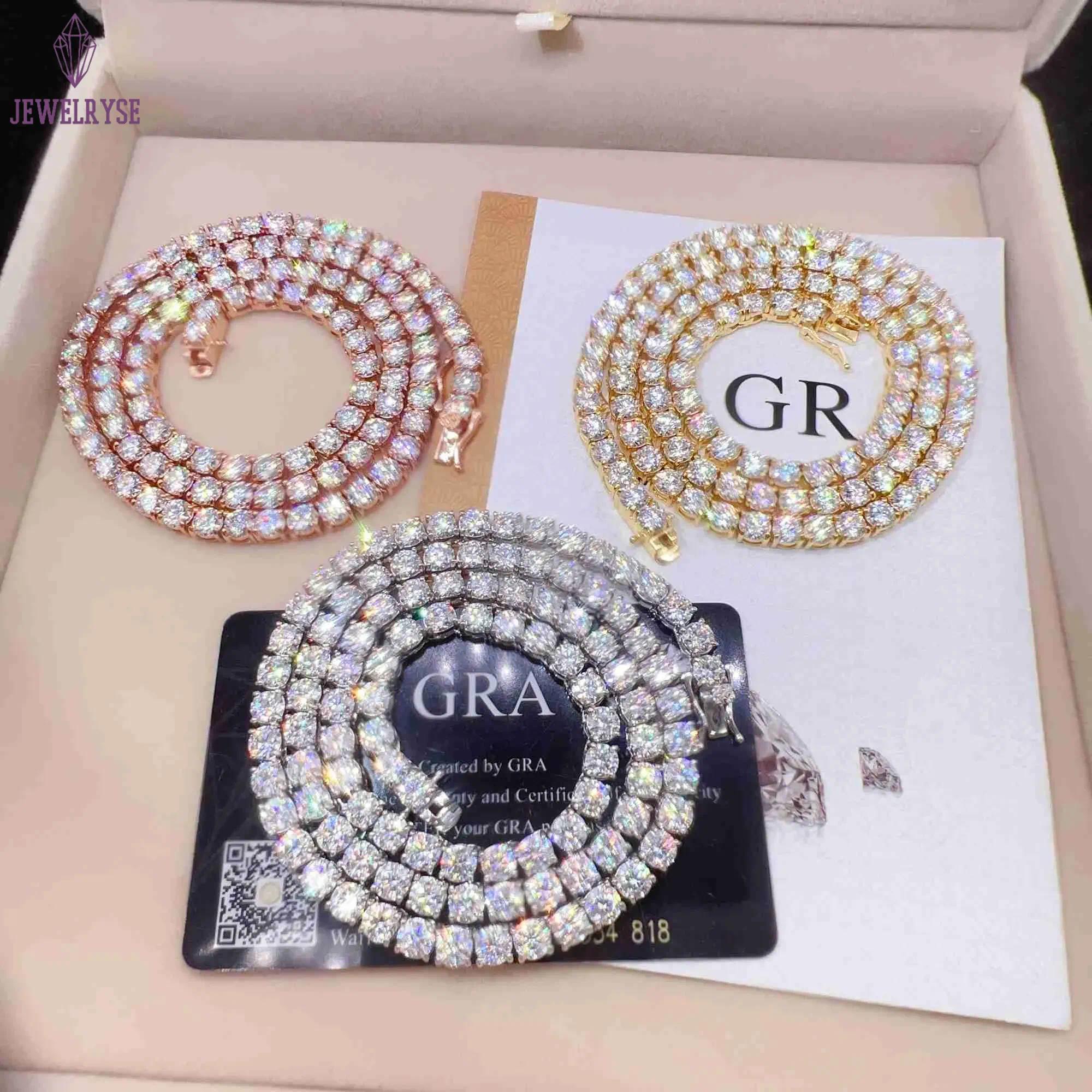 Good Price Gra Certified Vvs Moissanite Sterg Sier Solid Gold Tennis Chain