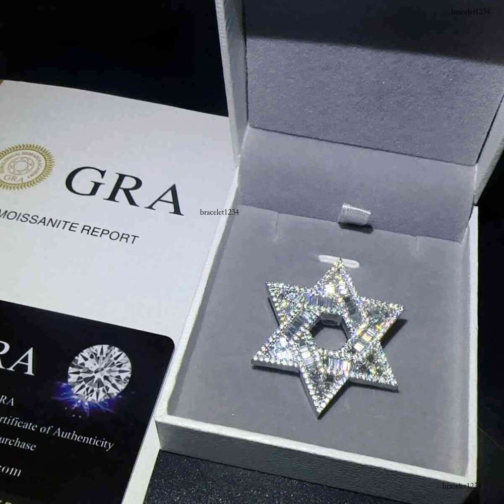 Iced Jewelry Hip Hop Hexagon GRA Certified Vvs d Moissanite Hollow Out Tennis Necklace Pendant