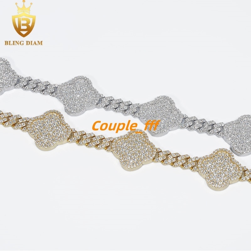 New Design 6mm Fashion Jewelry Iced Out VVS Moissanite Diamond Four-Leaf Clover Bracelet Men Women