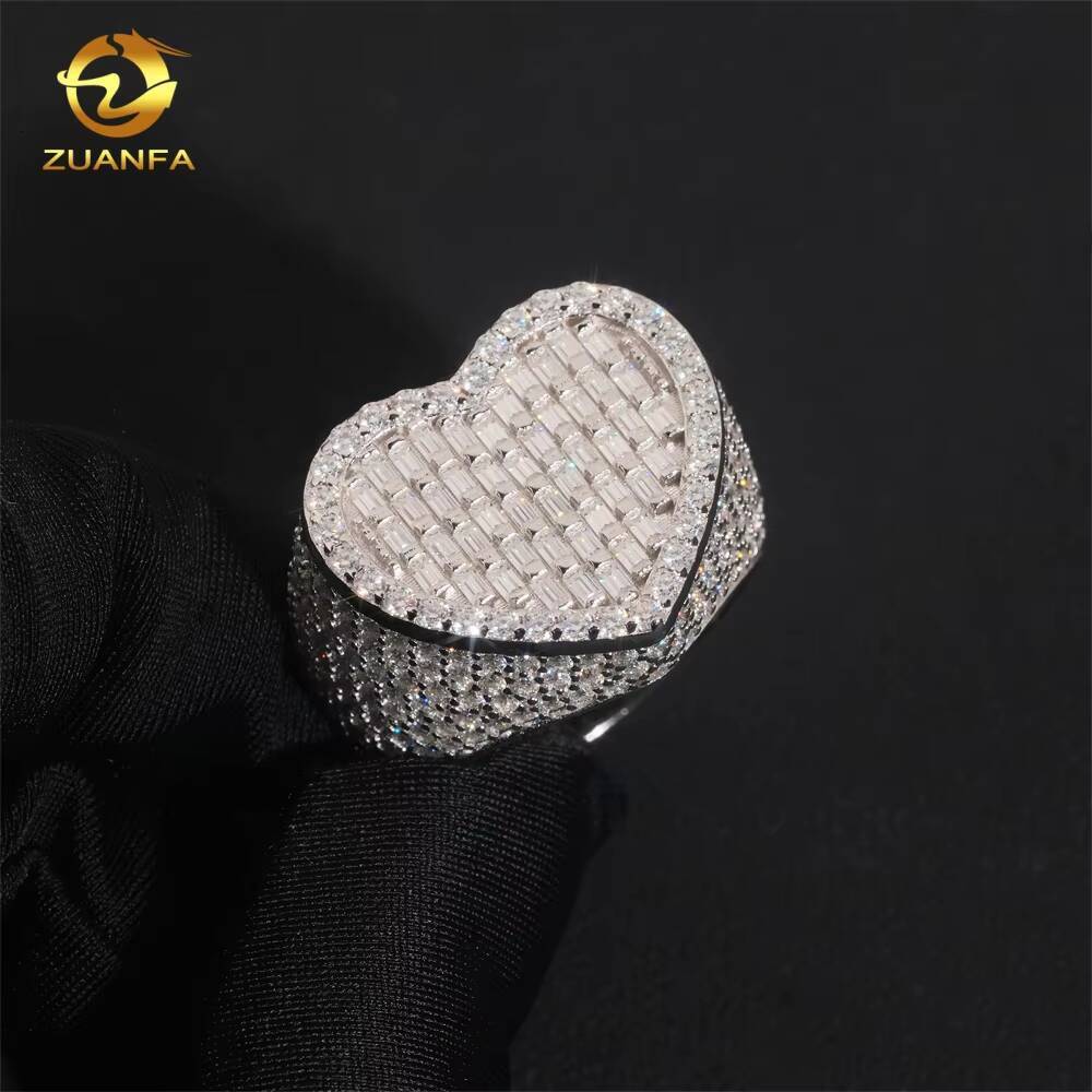 Pass Diamond Tester Moissanite Iced Out Jewelry 925 Silver Heart Shape Ring Fine Hip Hop Jewelry VVS Moissanite Diamond Men Ring