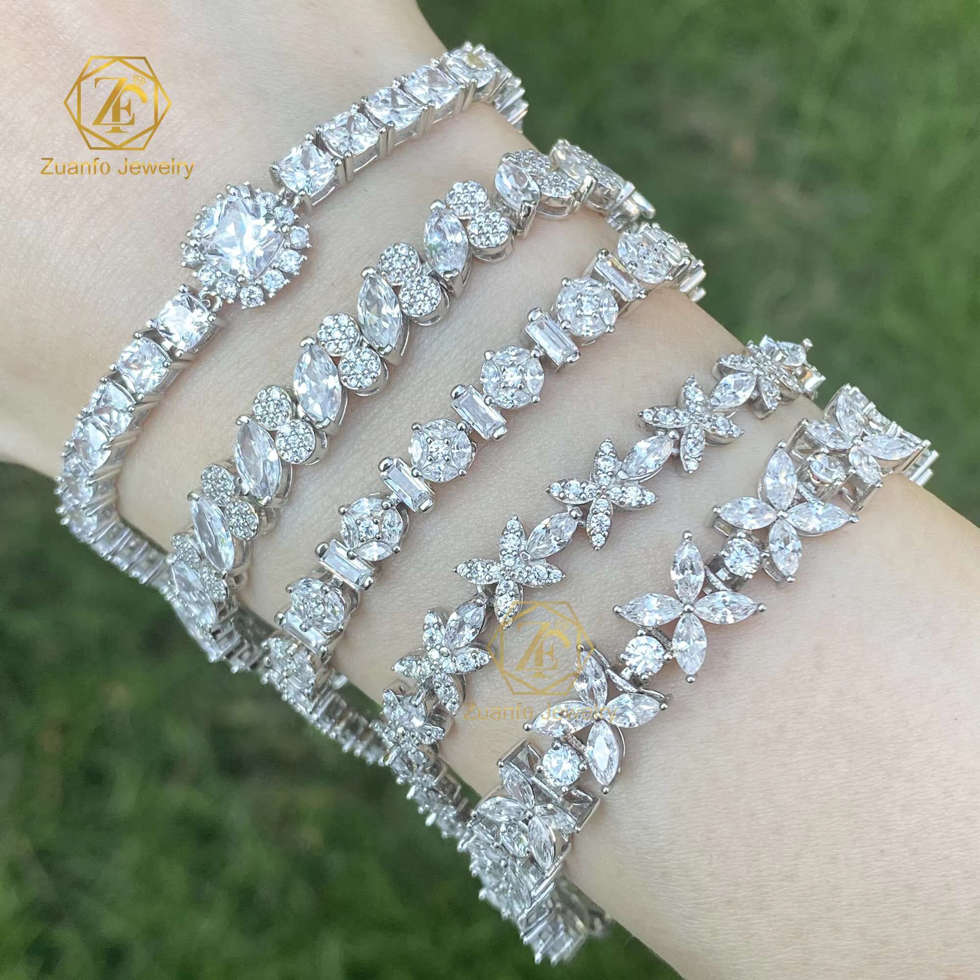 2025 Trendy Flower Style Moissanite Diamond Bracelet 925 Silver Baguette Iced Out VVS Moissanite Tennis Chain Bracelet