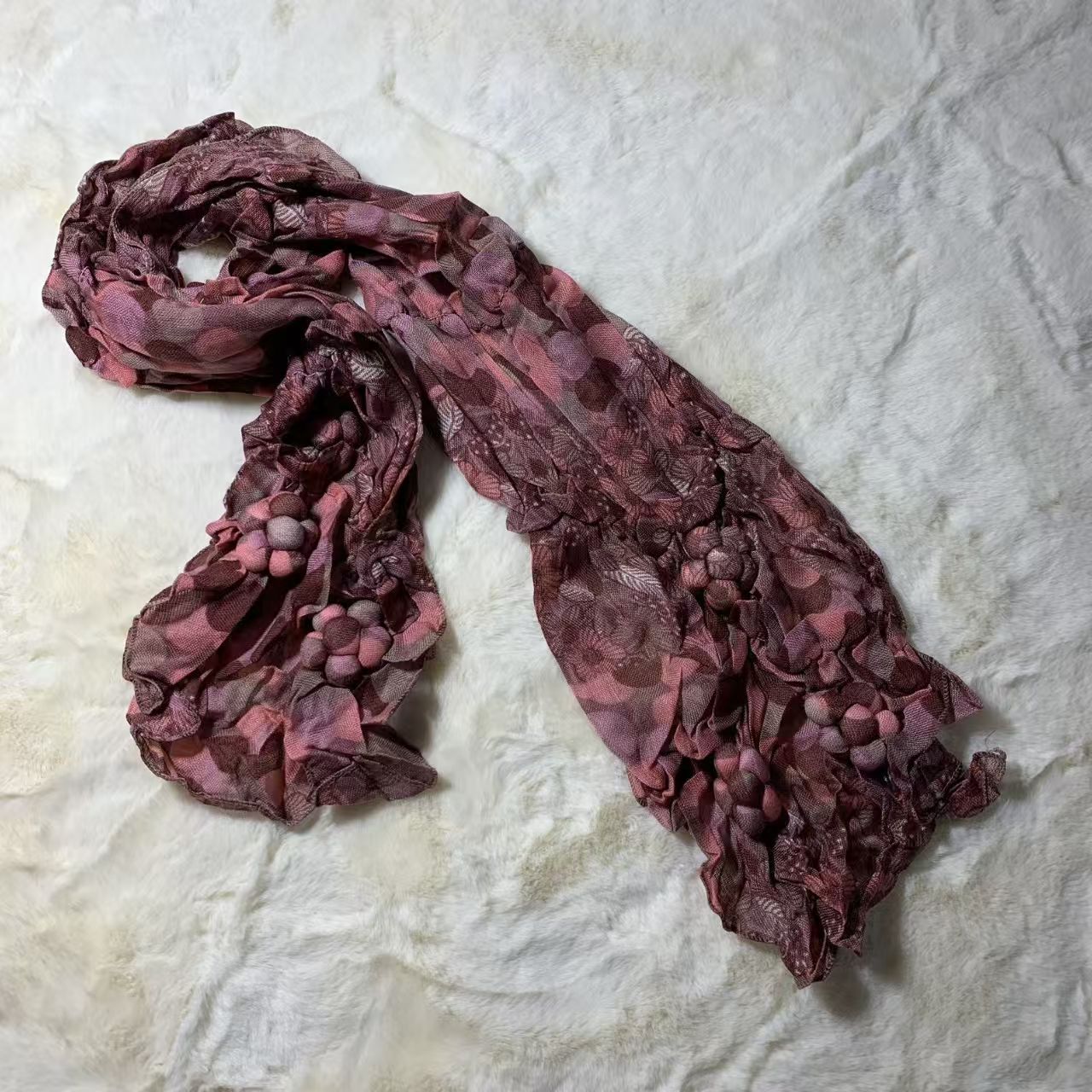 T540 silk scarf retro spring and autumn scarf literary pleated ethnic floral