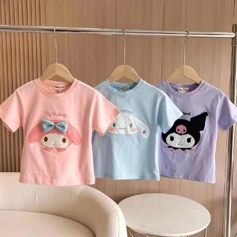 DISNEY Kids designer clothes short-sleeved cartoon T-shirt for girls leisure clothes for children printed tops for babies.