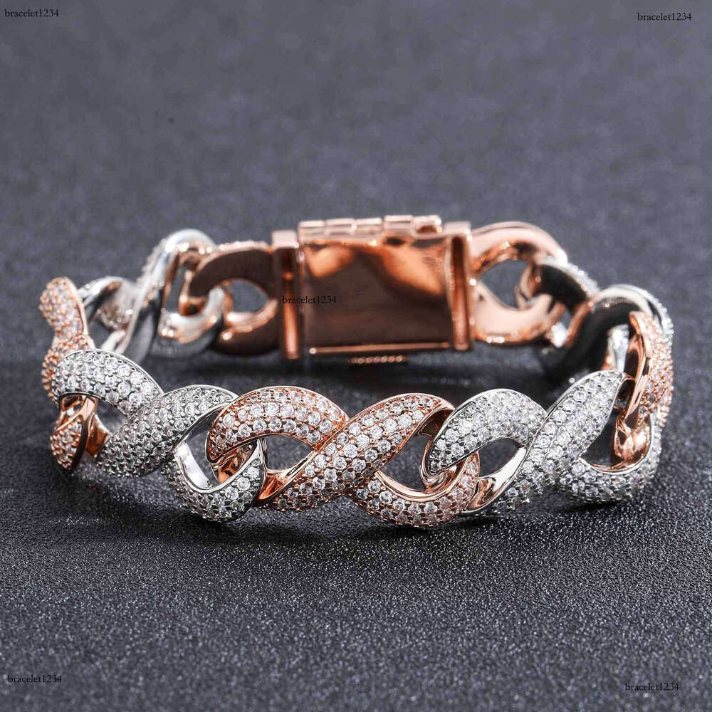 Luxury designer 15mm 8-figure Cuban Chain Rose Gold two-tone Hip Hop Ice Out VVS Moissanite Necklace Bracelet with free shipping