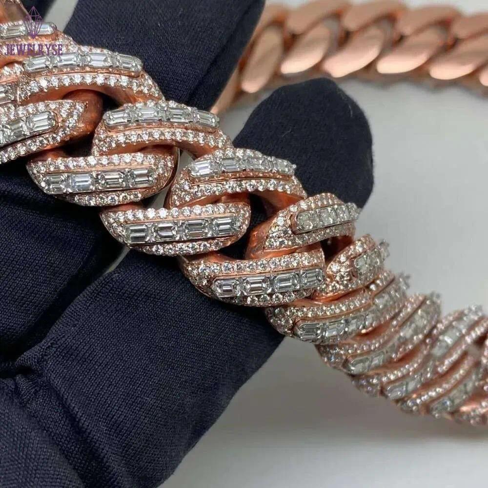 Miami Cuban chain passes 100% diamond testHigh Quality 20mm Cuban Silicon Stone Sterling Sier Rose Gold Chain