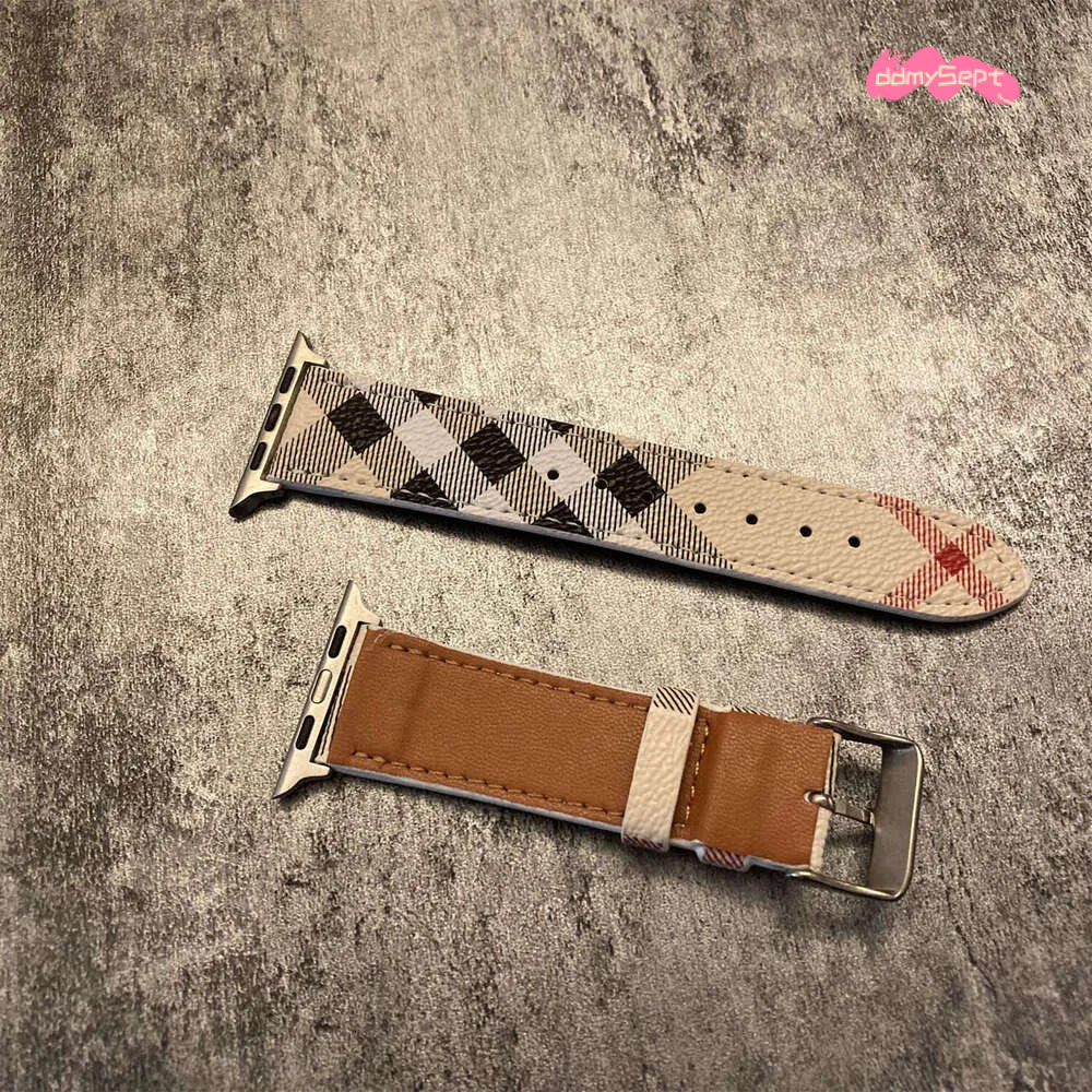 Compatible with Apple Watch Band iWatch Leather Striped Plaid Pattern Unisex SE Fashion Trend H11.21 ddmysept