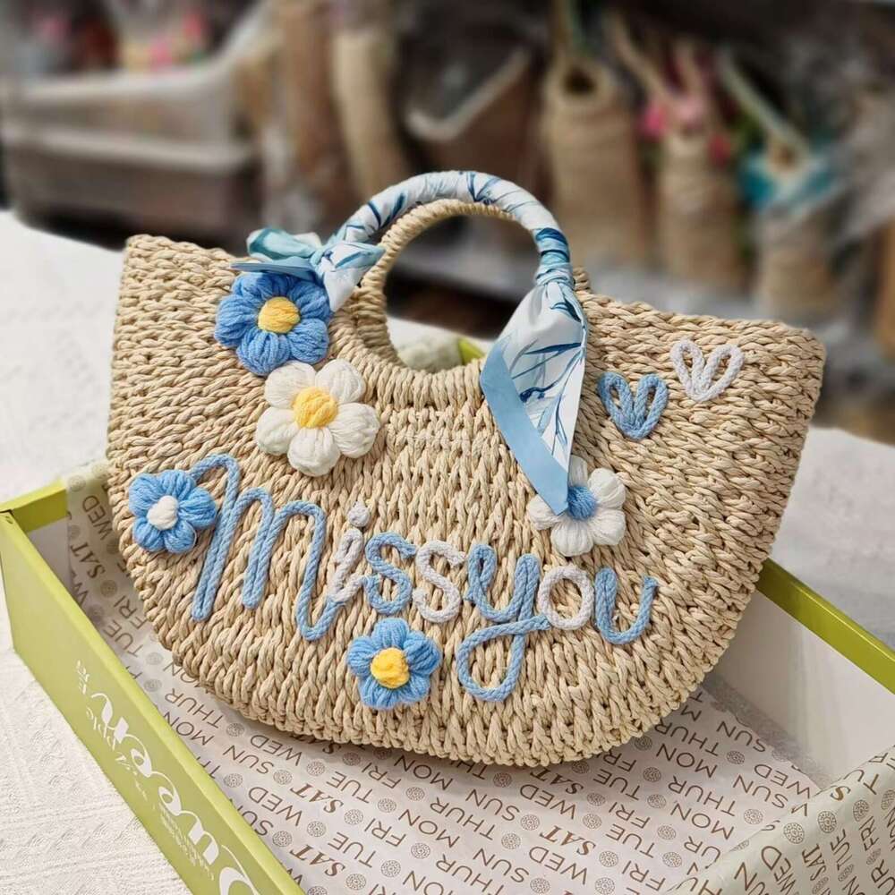 Ins Style Resort Beach Bag Letters Can Be Ordered For New Handbag Summer Seaside Vacation Straw Bag Niche Woven Handbag KQ