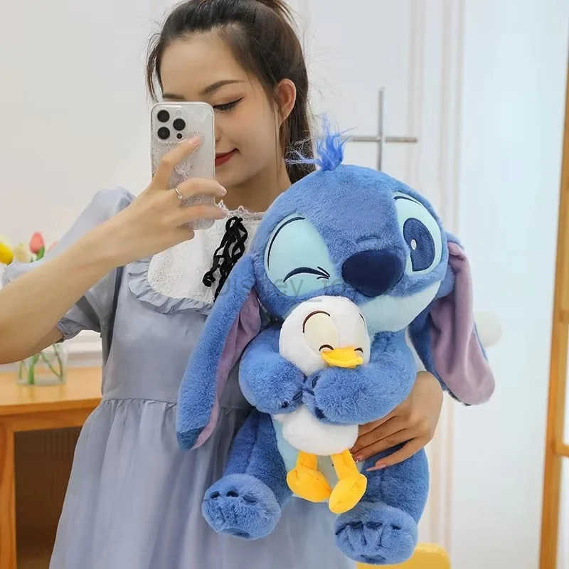 Disney Kawaii Stitch Lilo Cute Duck Stuffed Plush Toy Cartoon Character Decorative Pillow Peruches Girl Birthday Gift Y250423