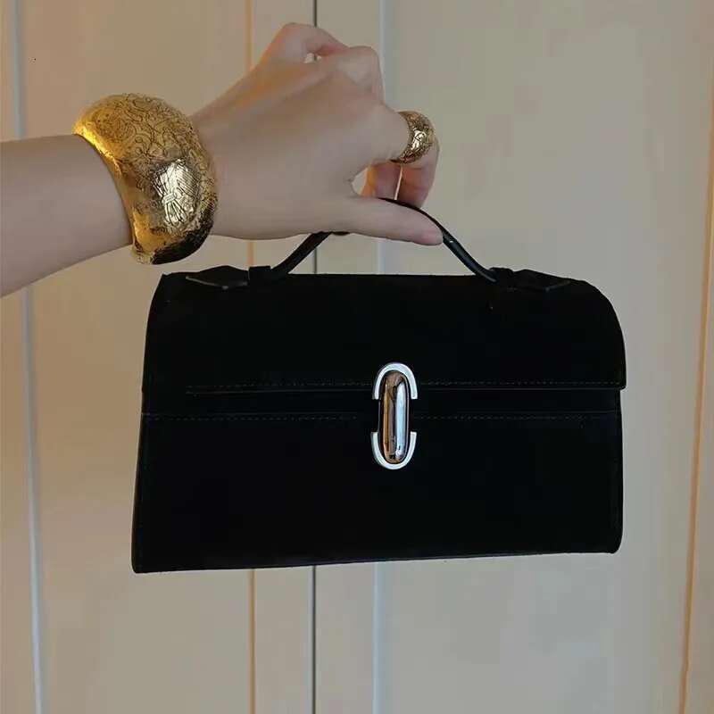 Retro 2025 New Light Women's Suede Frosted Flip Small Square Genuine Leather Handheld Bag Designer's bag Designer's bag