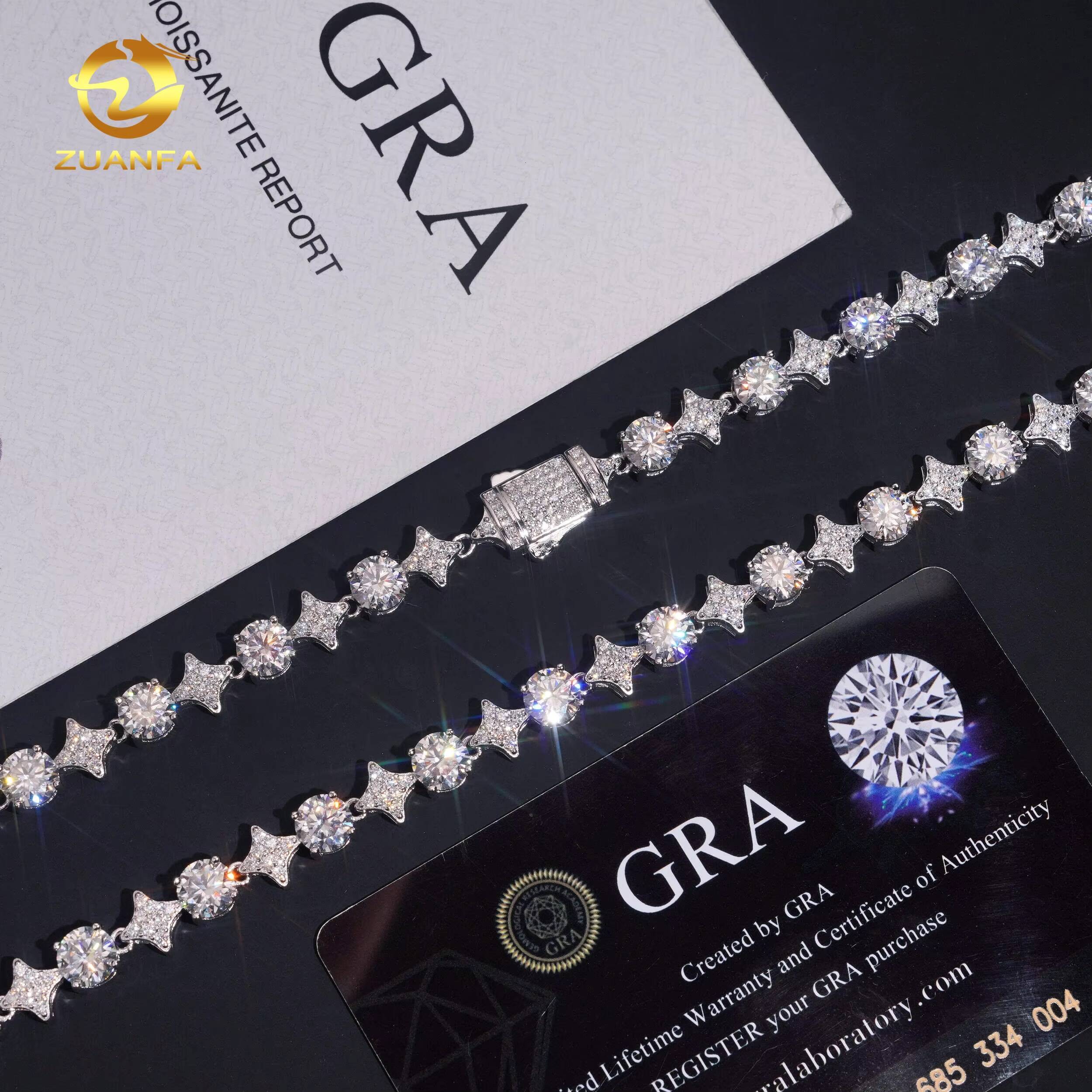 Iced Out 65mm Diamond Star Tennis Chain Bracelet Custom 925 Silver Hip Hop Men Jewelry D VVS Moissanite Link Chain Necklace
