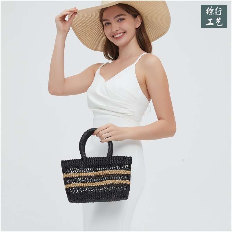 Ins Style Resort Beach Bag Straw Woven Handmade Water Bucket Vegetable Basket Women S Bag Rattan Vacation Beach Handbag KQ