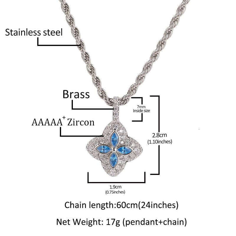 Uwin Iced Out Luminous Colorful VVS Moissanite Clover Blue Marquise Pattern Infinity Pendant