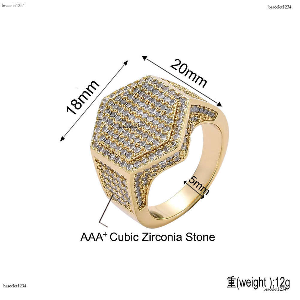 Luxury designer Hexagonal Ice Out VVS Moissanite Ring for Men Hip Hop Ring with free shipping
