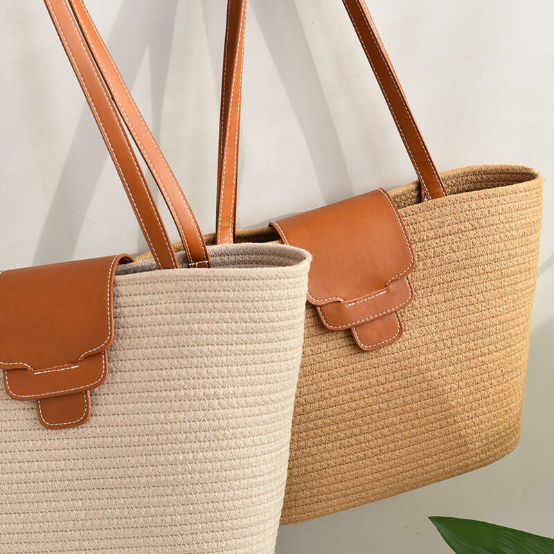Ins Style Resort Beach Bag Nordic Large Capacity Cotton Thread Woven Beach Vacation Bag Student Simple And Versatile KQ