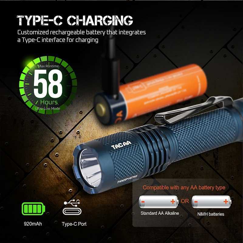 ACEBEAM TAC AA2.0 Super Bright EDC AA Flashlight Maximum 900 lumens 360 meters 14500 Battery SFT-25R LED Flashlight Daily Storage Z250422