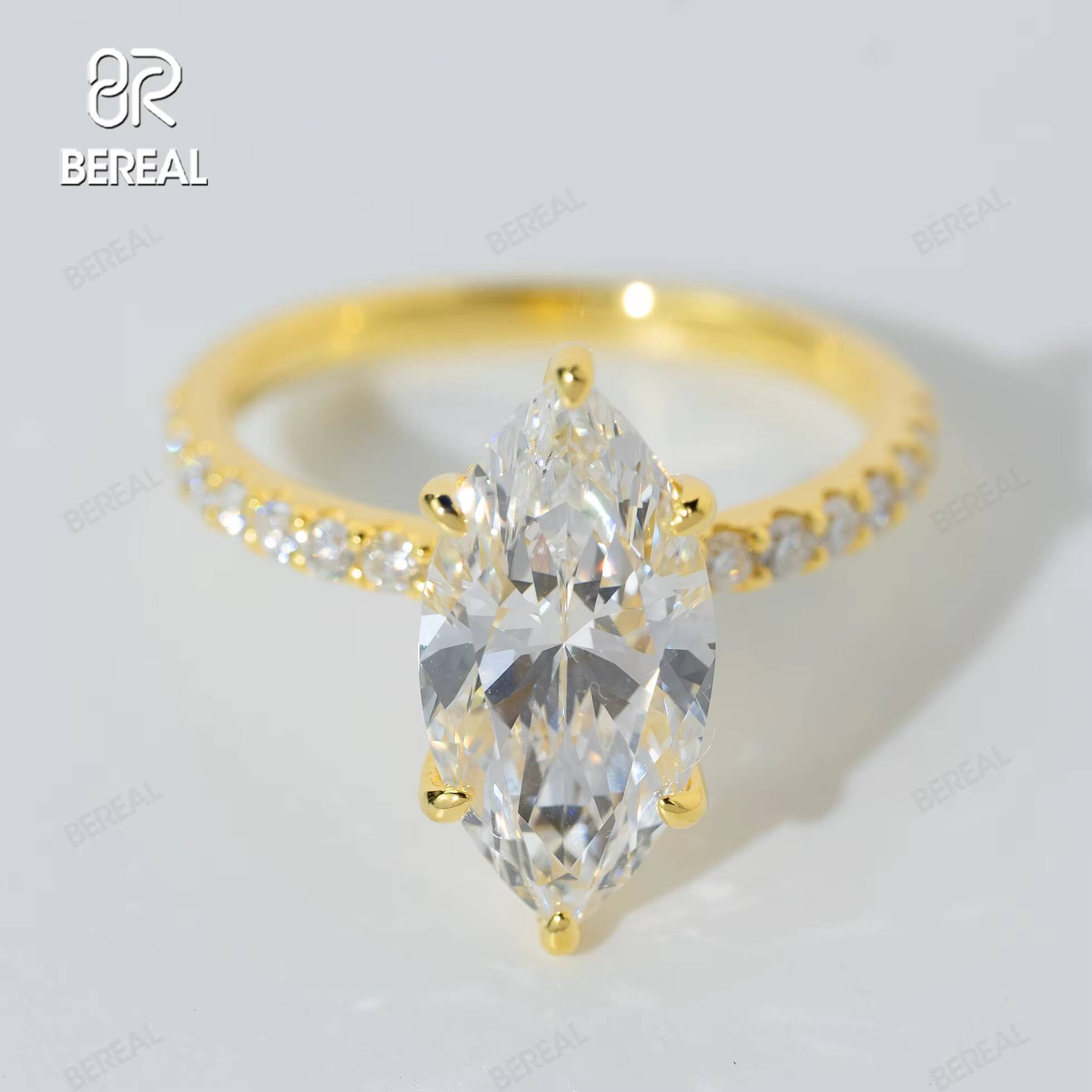 Custom Marquise Cut Vvs 3CT Lab Grown Diamond Engagement Ring Dropshipping Yellow Gold 925 Sterling Silver Ring Women Jewelry