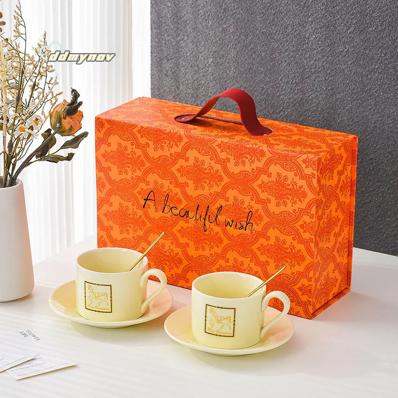 European Style Bone China Coffee Cup and Saucer Set - Elegant Afternoon Tea Gift Box ddmynov