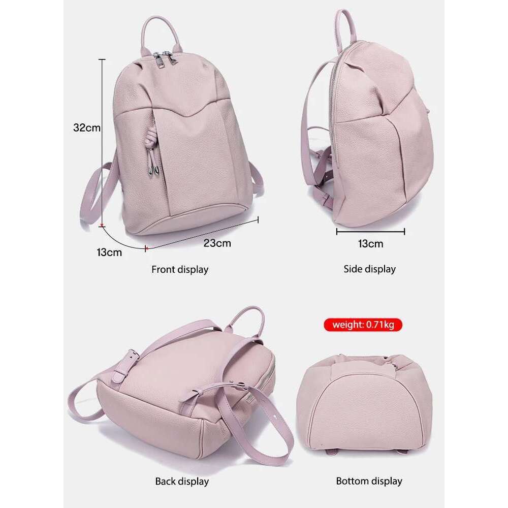 Zency Women's Leather Backpack New Designer Large Capacity Travel Knapsack Girls String Zipper Satchel Khaki Bookbag