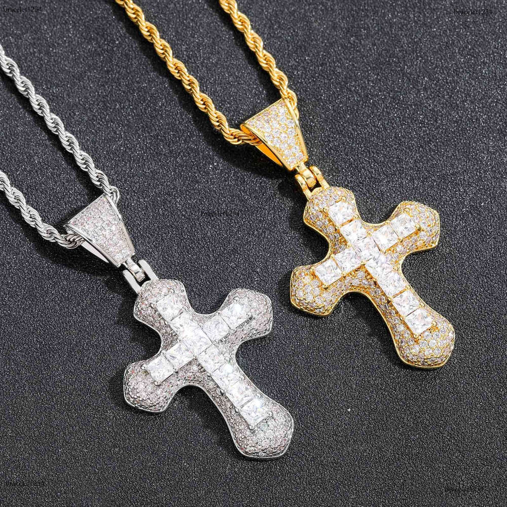 Luxury designer Cross Pendant Ice out VVS Moissanite Pendant Solid Men's and Women's Hip Hop Necklace with free shipping
