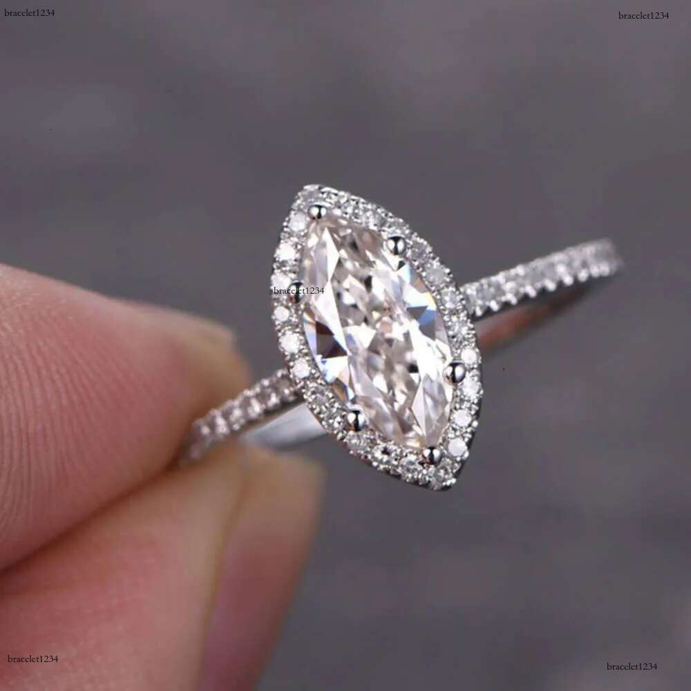Jewelry 1ct Marquise Shaped Moissanite Dia Engagement Solid 14K White Gold Promise Ring For Bridal