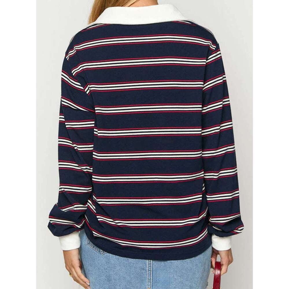 Designer Women's Clothing 2025 Spring New Striped T-Shirt Collar Long Sleeve T-Shirts Casual Fashion Top Shirt Designer's Bag