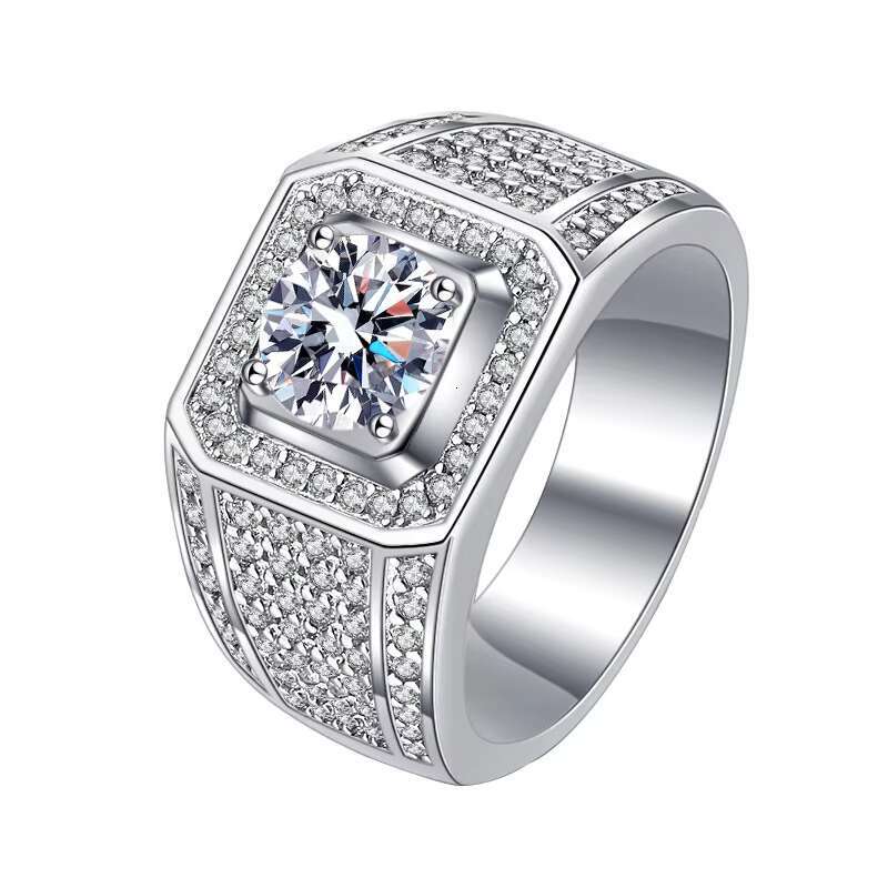 Fine Jewelry Full Star Deluxe Wide Edition 925 Sterling Silver Moissanite Ring Men for Wedding Engagement Jewelry