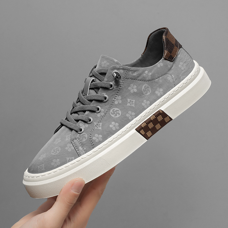 free shipping designer shoes trendy monogram print low-top sneakers black casual sports shoes with white thick sole retro pattern detailing sports cas