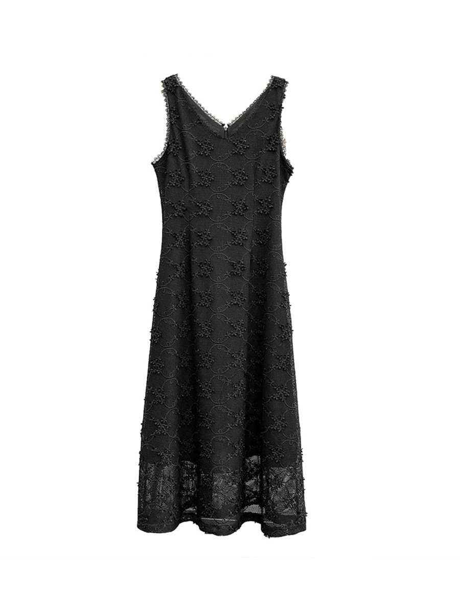M98 Spring new Korean style V-neck sleeveless lace waist slimming midi dress