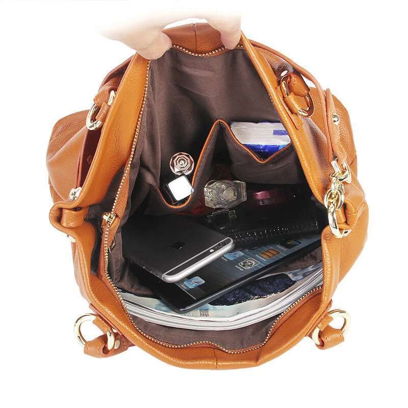 Zency Genuine Leather Brown Hobo Handbag Women Casual Tote Large Capacity Elegant Crossbody Messenger Purse Straps Bag Bag