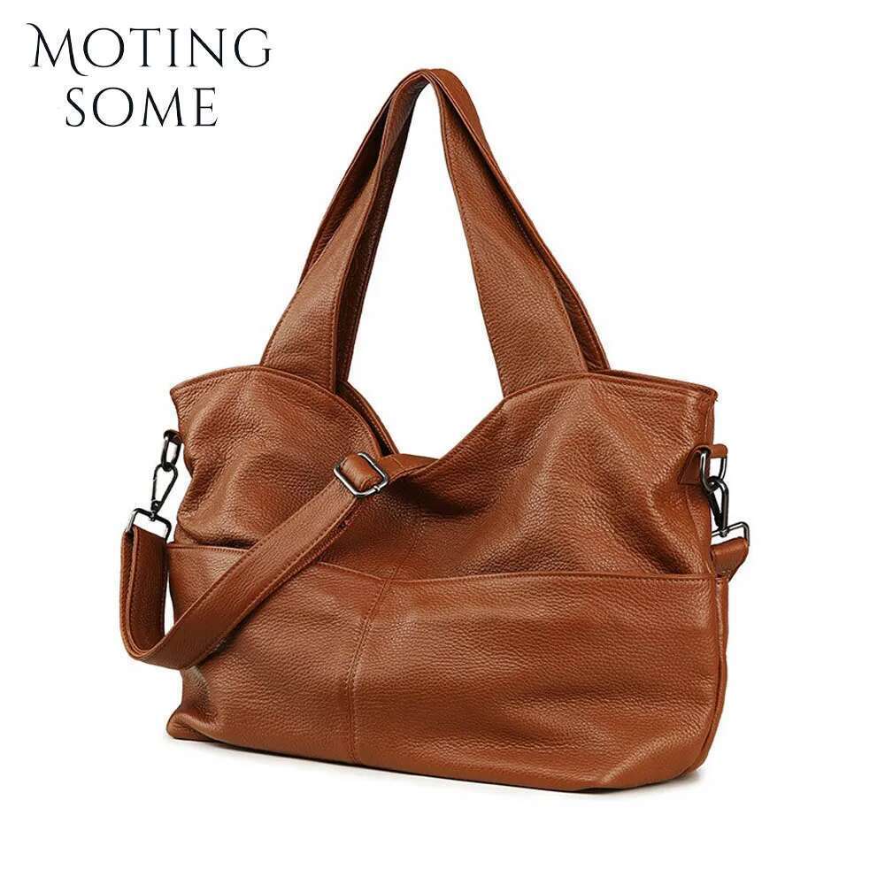 Motingsome Full Grain Cowhide Women Handbag Designer Bags Shoulder Multi-Pocket Roomy Casual Tote Holiday Travel Bag 2024