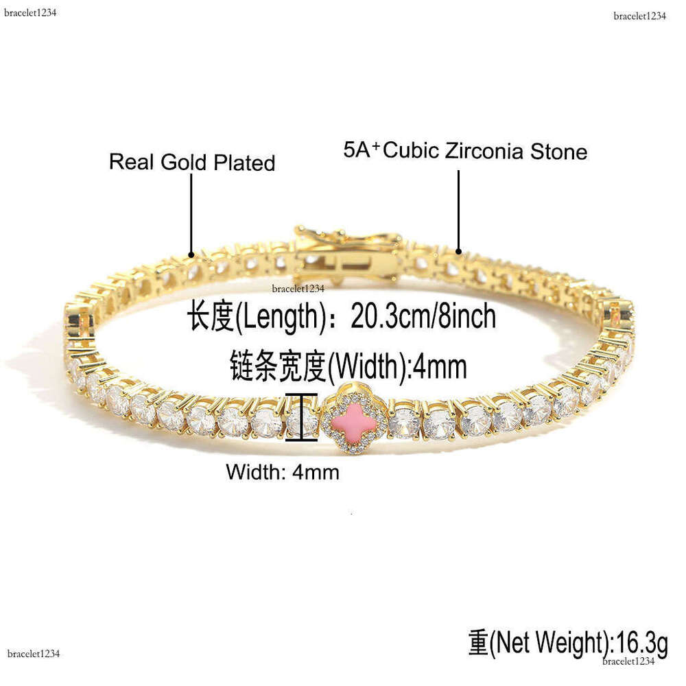Luxury Hip hop Pink Clover set Ice out VVS Moissanite tennis bracelet Free delivery