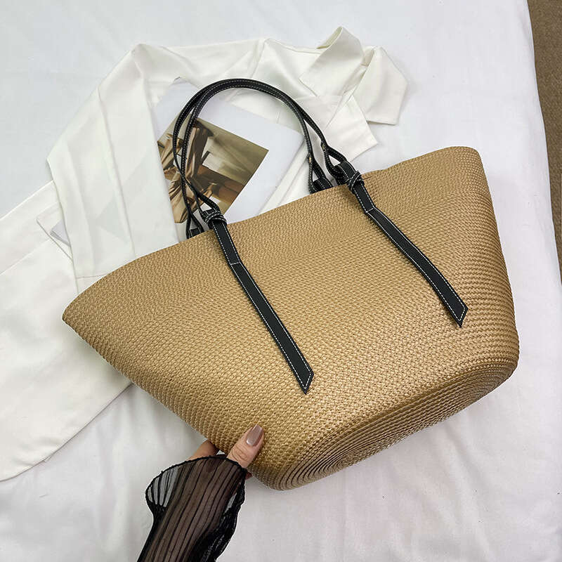 Ins Style Resort Beach Bag Summer Popular Color Blocking Large Capacity For Women New Beach Vacation Grass Woven Bag Single Shoulder Tote Bag KQ