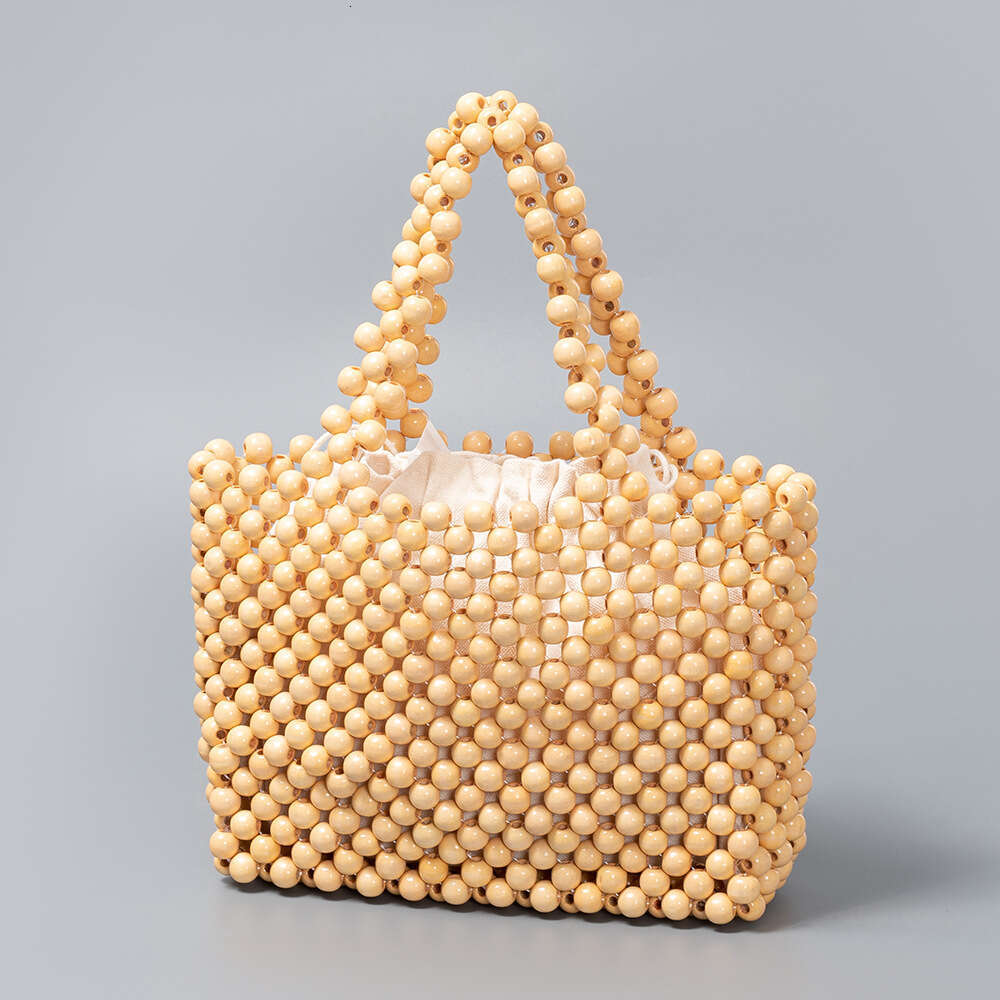 Ins Style Resort Beach Bag OLEI Handmade Woven Women Vacation Handbag Leisure Travel Beach Wooden Bead Bag For Women KQ