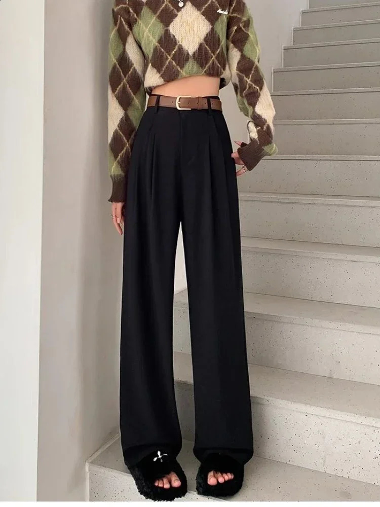 Fashion High Waist Wide Leg Pants Women Spring Fall Baggy Black Trouser Office Ladies Full Length Straight Suit Pant Outwear 250421